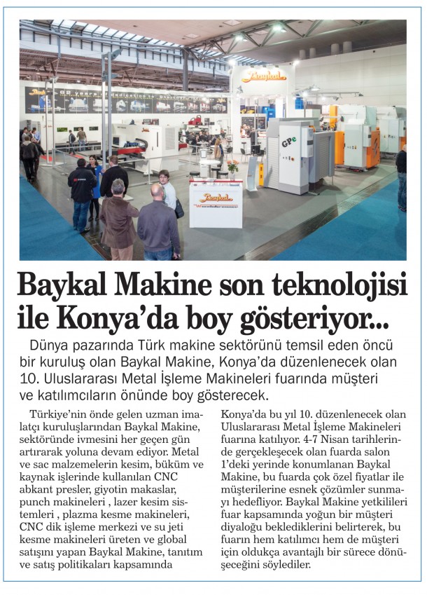 Baykal Makine En Son Teknolojileri ile Konyaâ€™da Boy GÃ¶steriyor
